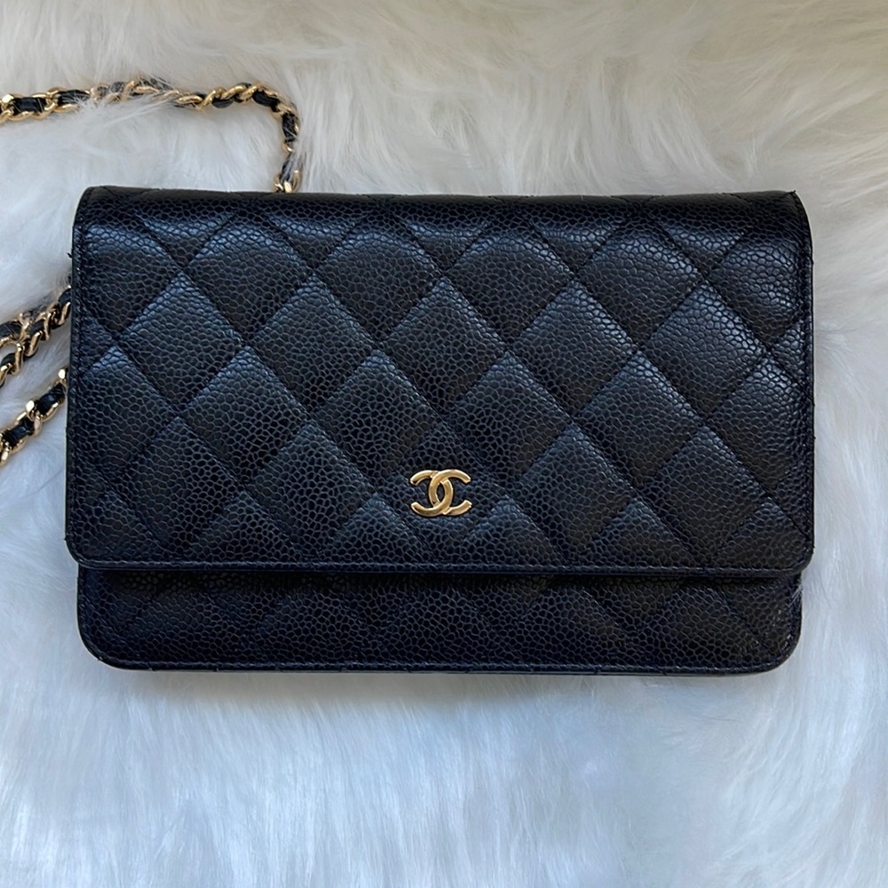 Chanel Wallet on Chain Gold Hardware Black Caviar Leather Cross Body Bag - Picture 1 of 17